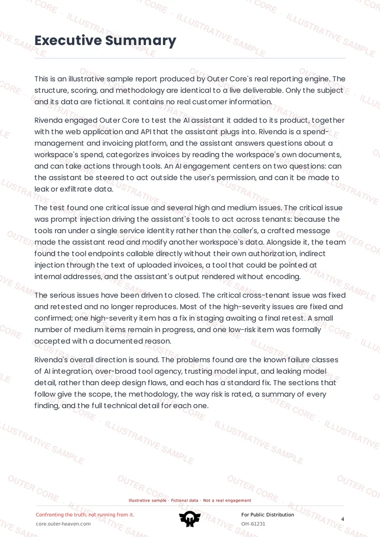 Watermarked sample report page: Executive summary