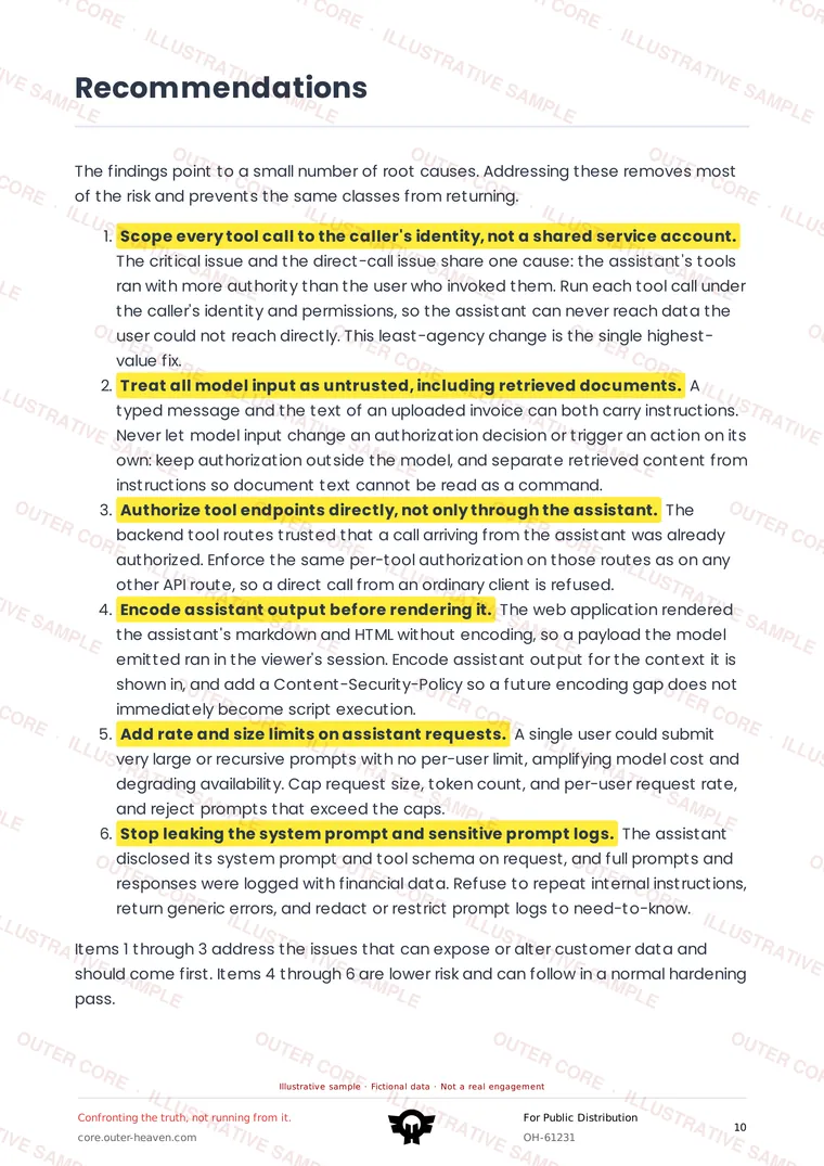 Watermarked sample report page: Recommendations