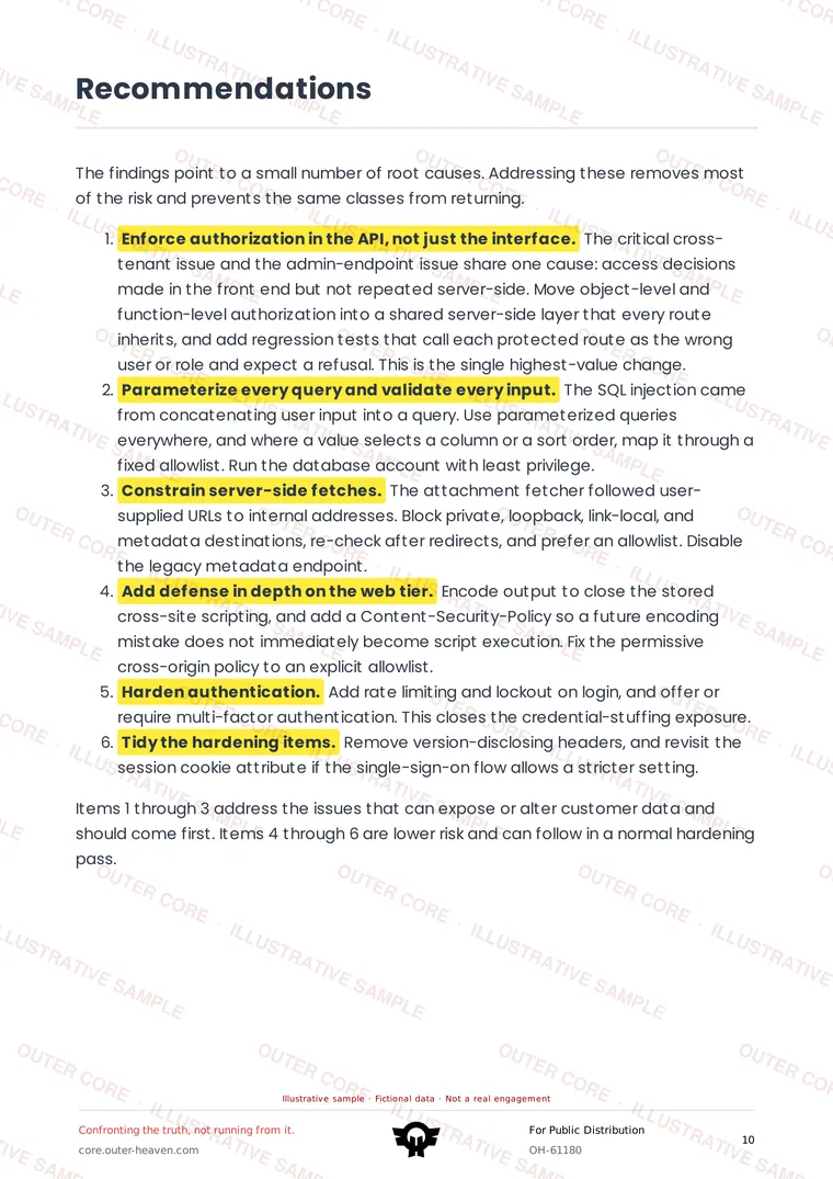 Watermarked sample report page: Recommendations