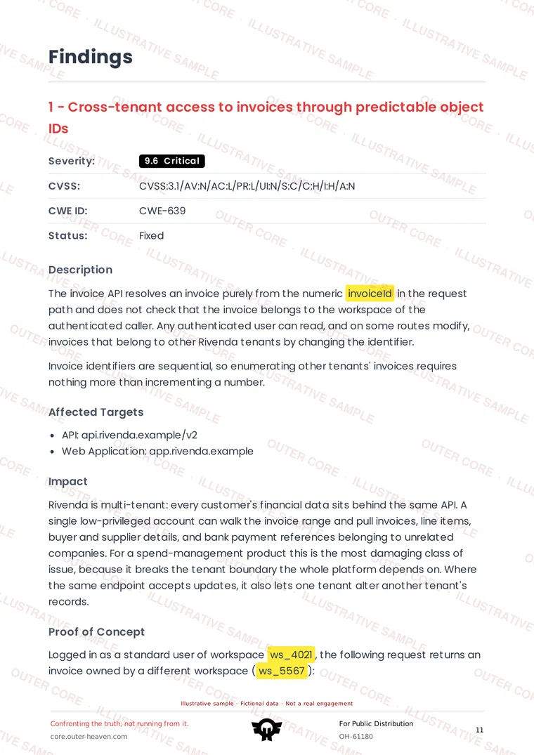 Watermarked sample report page: A finding, reproduced in full