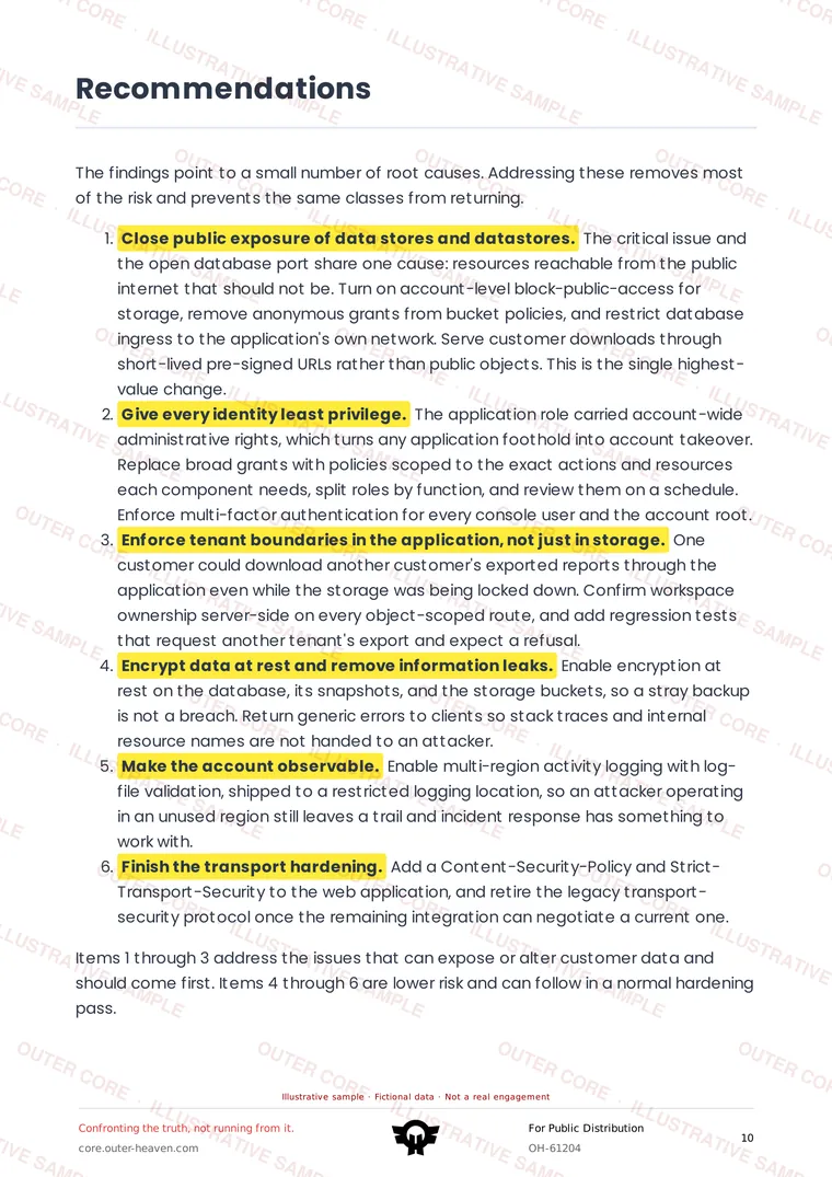 Watermarked sample report page: Recommendations