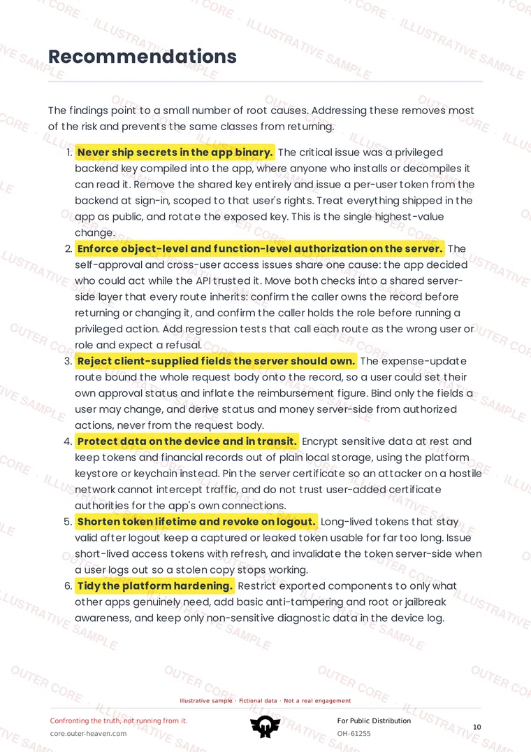 Watermarked sample report page: Recommendations