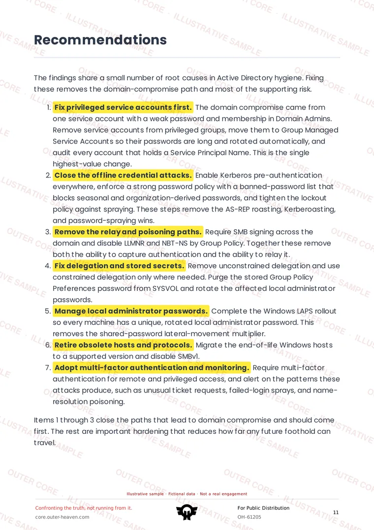 Watermarked sample report page: Recommendations