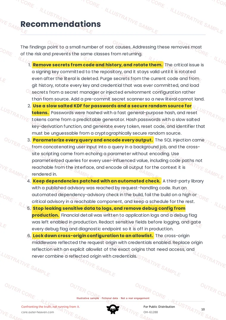 Watermarked sample report page: Recommendations